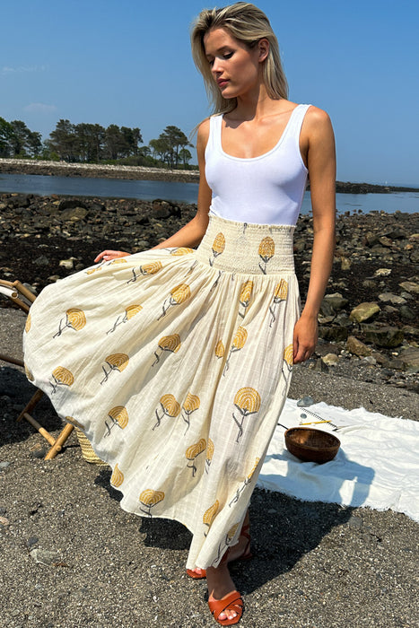 Fan Flowers Smocked Maxi Skirt