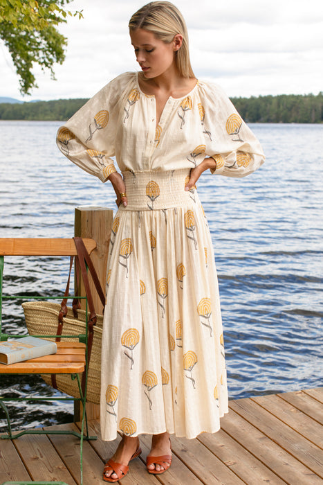 Fan Flowers Smocked Maxi Skirt