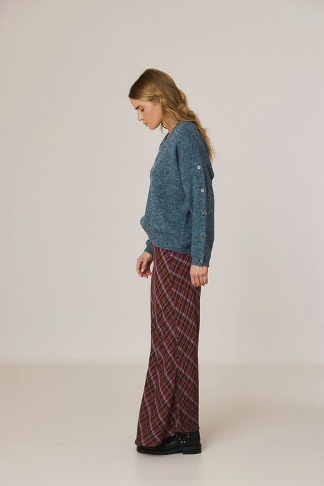 Button Sleeve V-Neck Sweater
