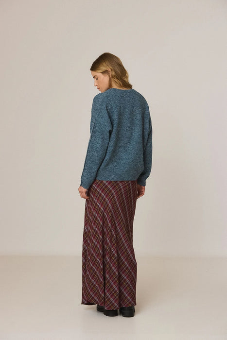 Button Sleeve V-Neck Sweater