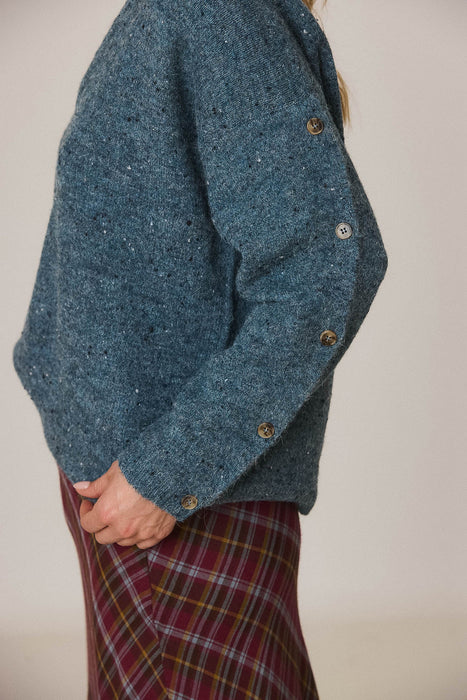Button Sleeve V-Neck Sweater